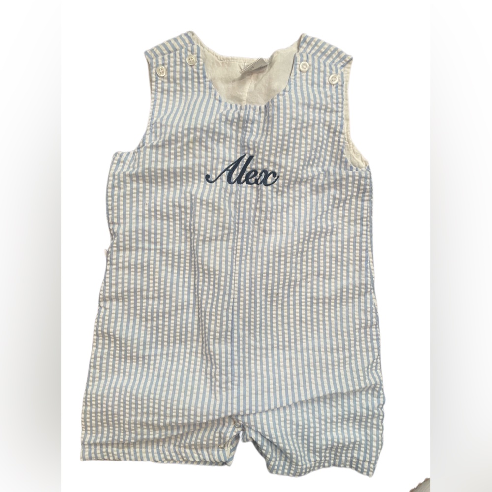 Seersucker Embroidered shortalls with “Alex”